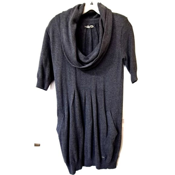 Vintage Guess Women's XS Gray Cowl Neck 3/4 Sleeve Short Sweater Dress - Picture 1 of 12